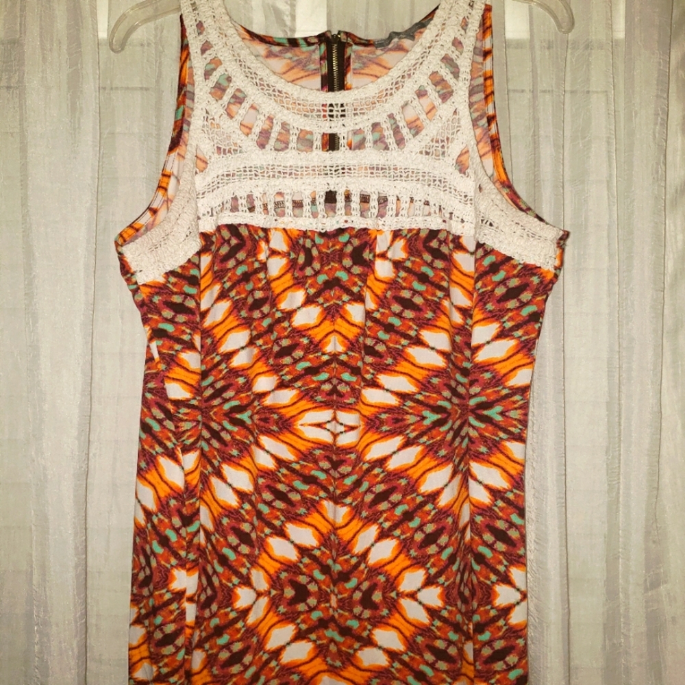 NY Collection Women's Illusion Crochet Printed Jer
